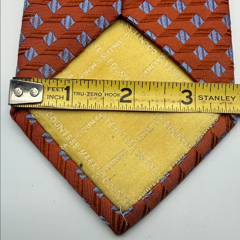 Countess Mara Men's Orange & Blue Patterned Tie, handmade 100% silk